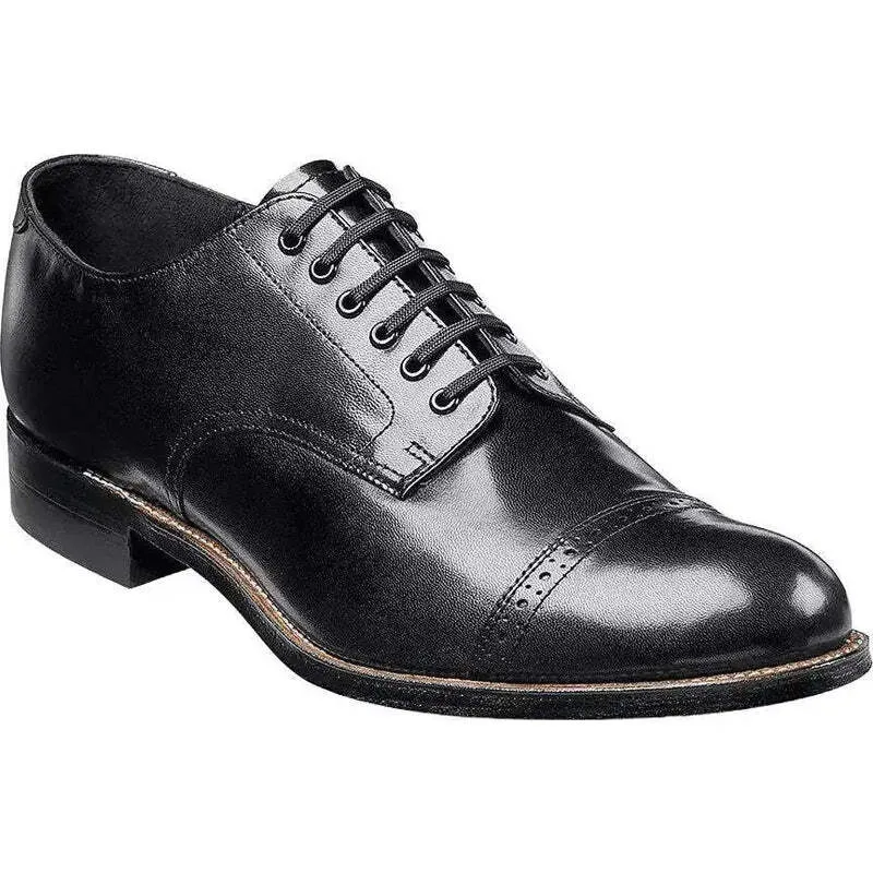 Men's Black Stacy Adams Madison Cap Toe Lace-Up Leather Dress Shoes made by Alberto Nardoni