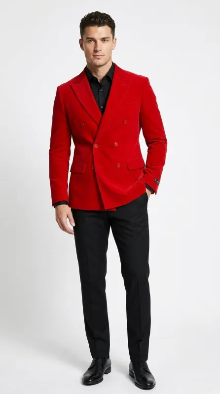 Men’s Red Double Breasted Blazer – Peak Lapel Wedding, Prom & Party Sport Coat made by Alberto Nardoni
