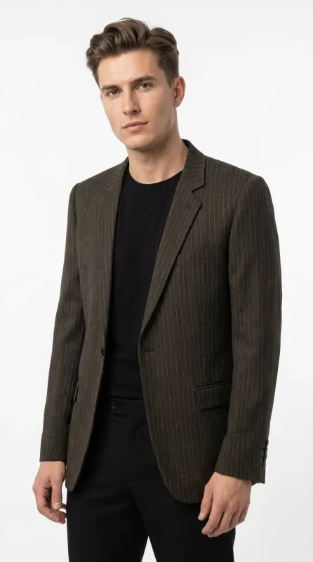 Men’s Vintage Dark Brown Pinstripe Blazer – Classic Retro Sport Coat Outfit made by Alberto Nardoni