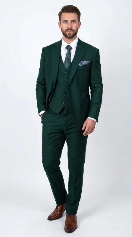 Men’s Stacey Adams Designer Hunter Green 3 Piece Suit – Two Button Vested Classic Wedding, Prom & Formal Suit made by Stacy Adams