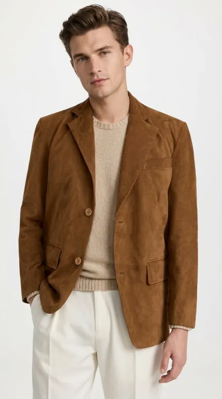 Men’s Camel Brown Suede Leather Blazer – Classic Two Button Suede Sport Coat made by Alberto Nardoni