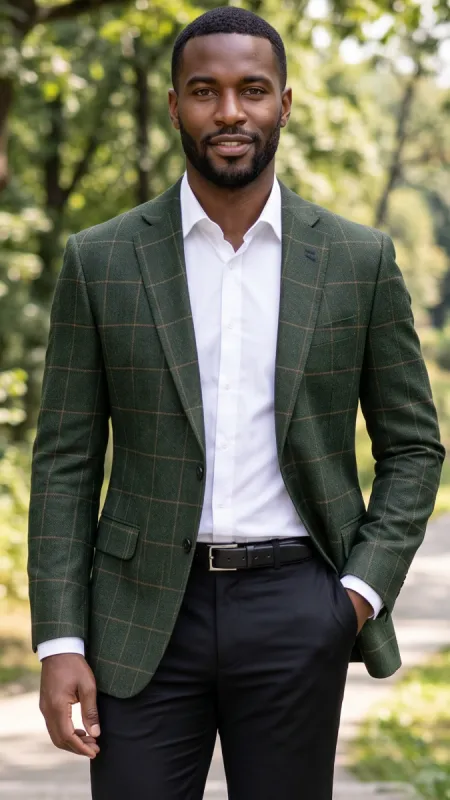 Statement Men's 100% Wool Modern Fit Sport Coat - Textured Plaid made by Alberto Nardoni