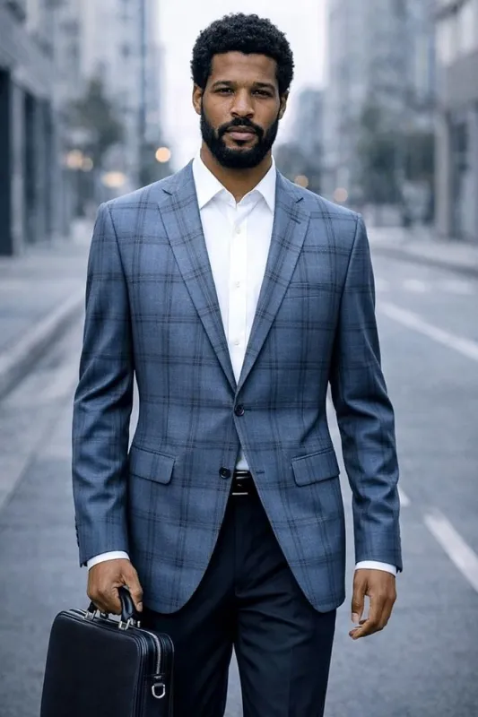 Statement Men's 100% Wool Modern Fit Sport Coat - Sharp Plaid made by Alberto Nardoni