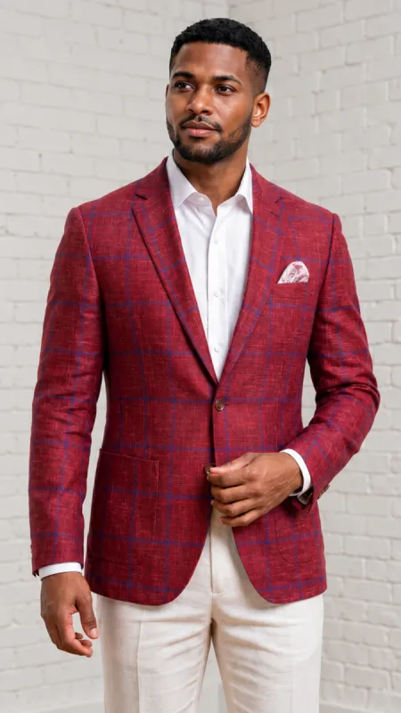 Statement Men's 100% Wool Modern Fit Sport Coat - Contrast Windowpane made by Alberto Nardoni