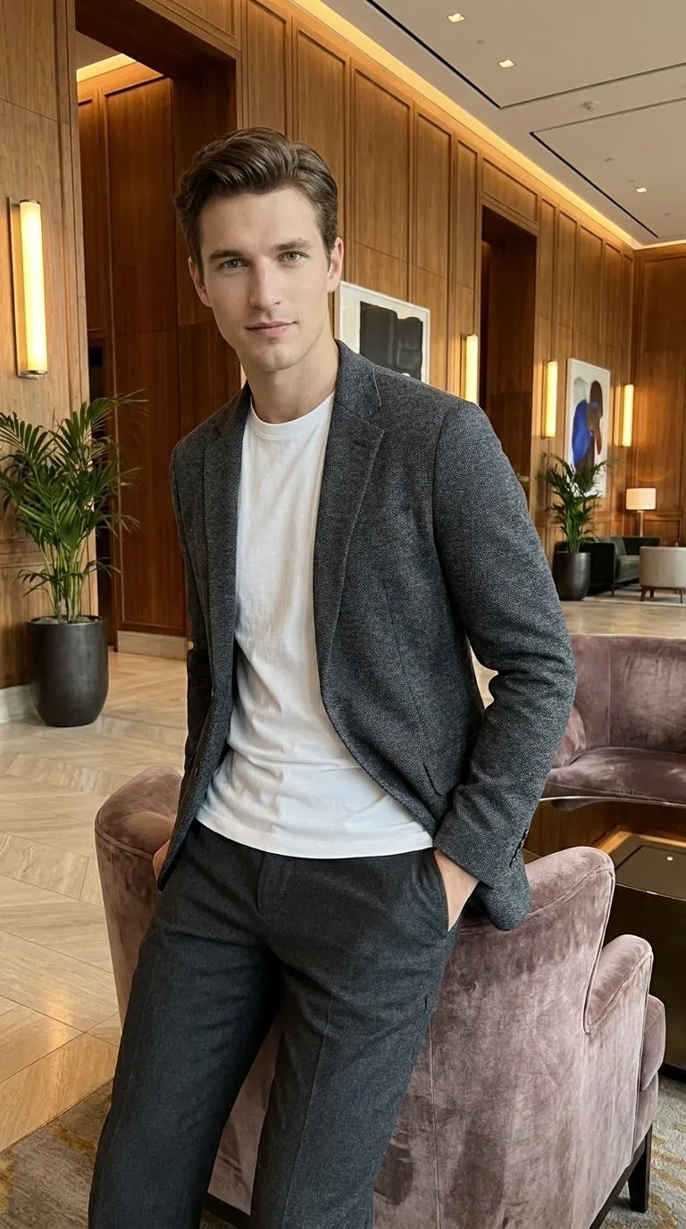Men’s Charcoal Grey Sport Coat – Classic Two Button Notch Lapel Textured Blazer sold by Alberto Nardoni product image thumbnail 3