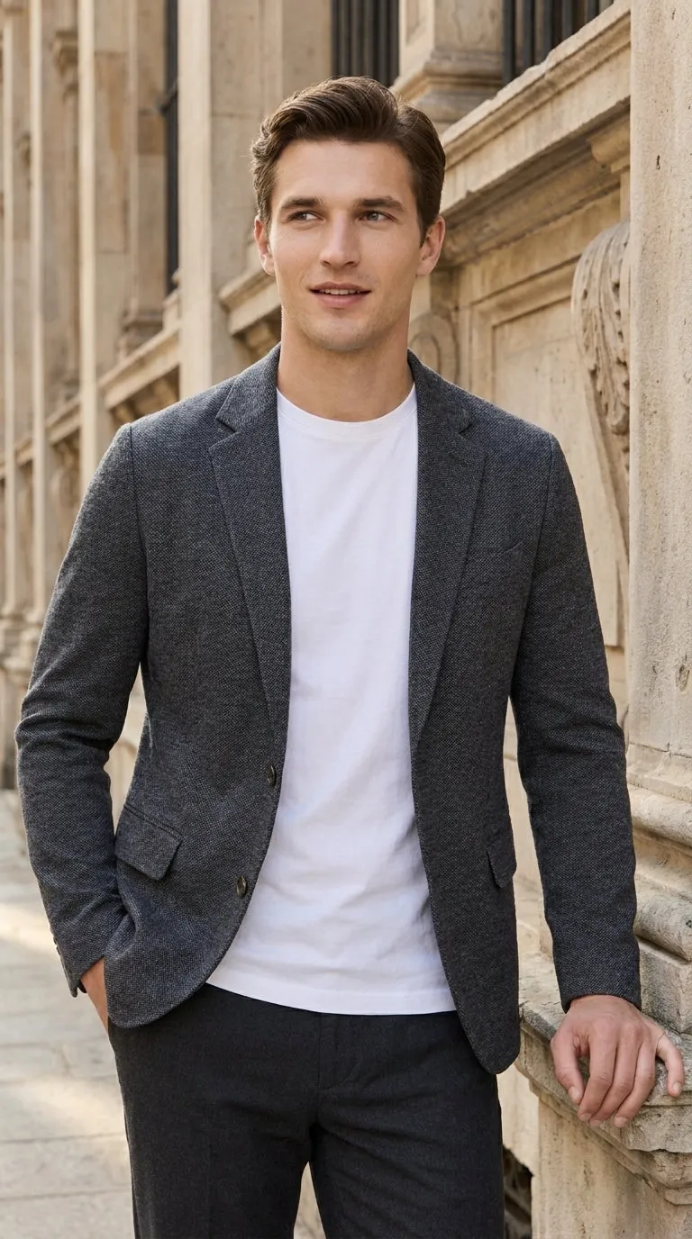 Men’s Charcoal Grey Sport Coat – Classic Two Button Notch Lapel Textured Blazer sold by Alberto Nardoni product image thumbnail 5