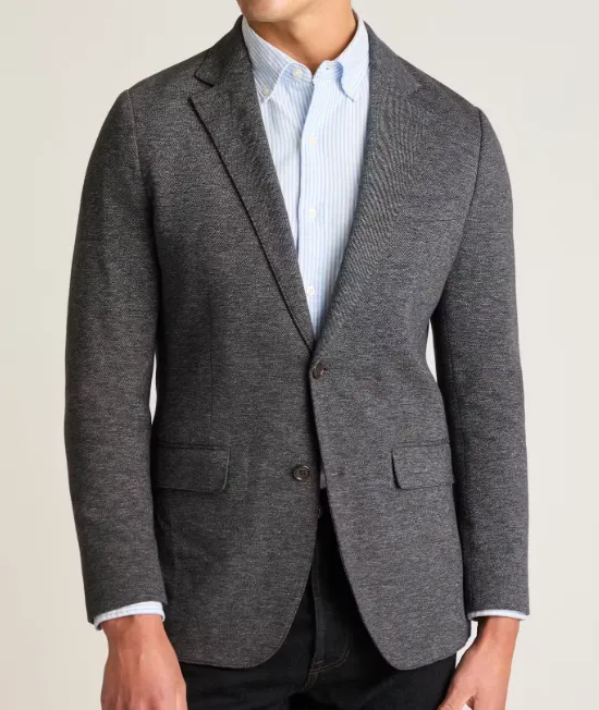 Men’s Charcoal Grey Sport Coat – Classic Two Button Notch Lapel Textured Blazer sold by Alberto Nardoni product image thumbnail 2