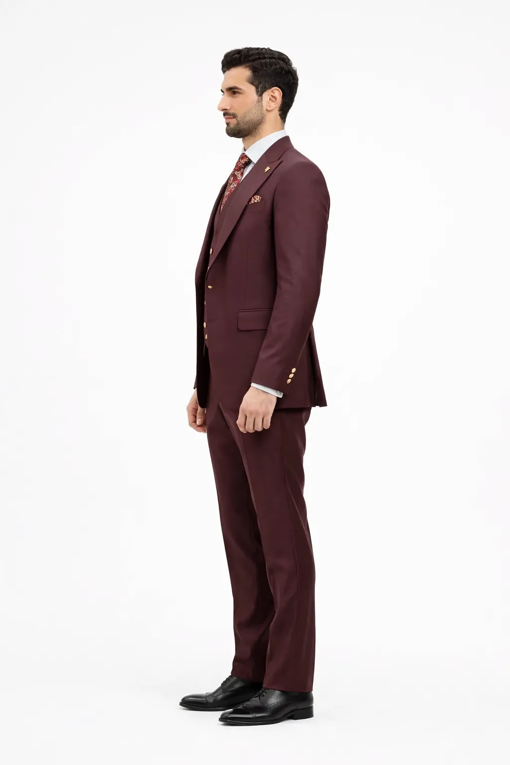 Burgundy Suit for Men – Peak Lapel 1-Button Jacket & Double-Breasted Vest sold by Alberto Nardoni product image thumbnail 4