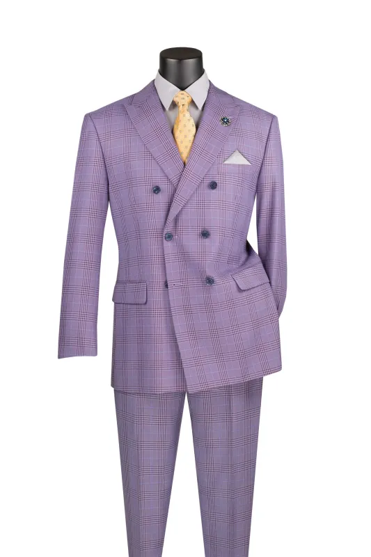 Alexander Collection - Light Purple Double Breasted 2 Piece Suit Regular Fit Tone on Tone Windowpane made by Alberto Nardoni