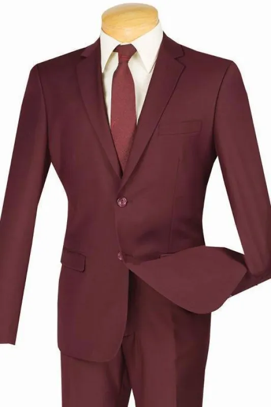 Burgundy Slim Fit Men's 2 Piece Business Suit 2 Button made by Alberto Nardoni