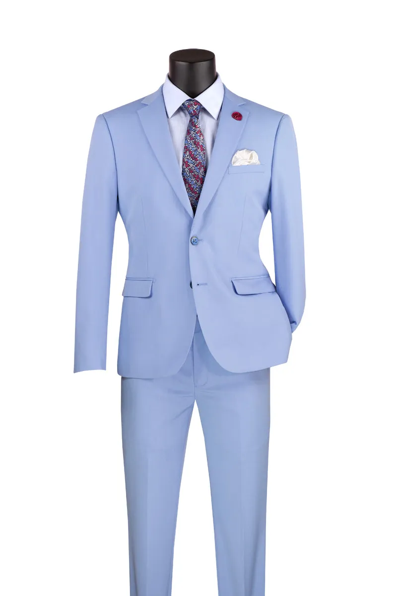 Ultra Slim Fit 2 Piece Suit Stretch Fabric in Solid Light Blue sold by Alberto Nardoni