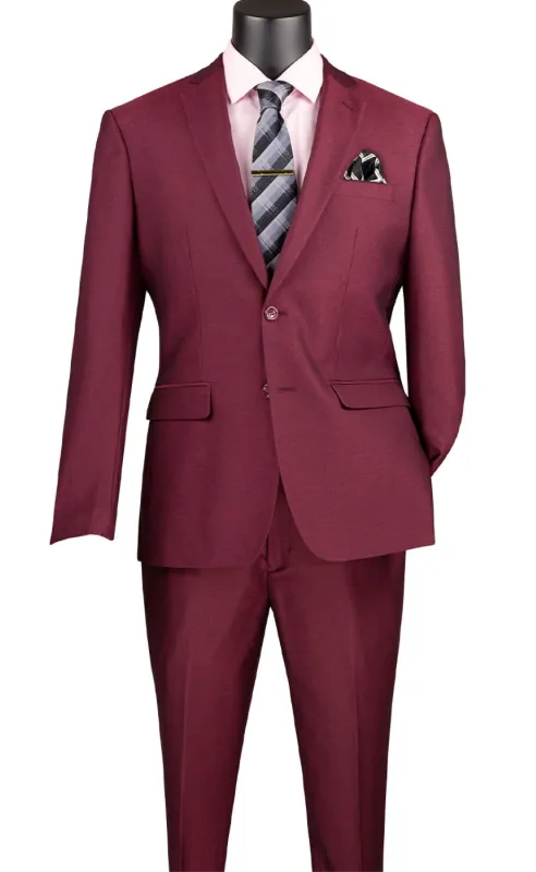 Men's Slim Fit 2 Piece Suit Single Breasted 2 Button Design Burgundy made by Alberto Nardoni
