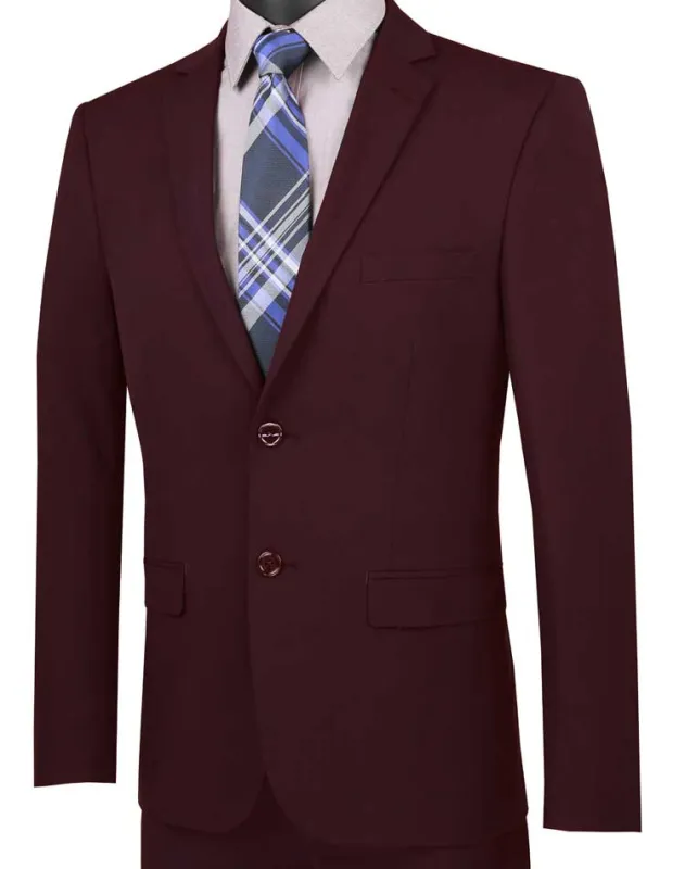 Ultra Slim Fit 2 Piece Suit Stretch Fabric in Solid Burgundy made by Alberto Nardoni