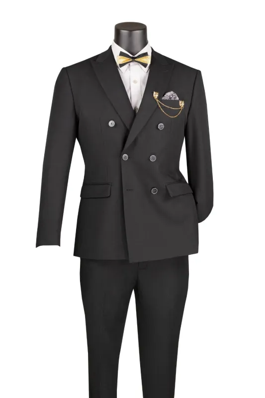 Black Slim Fit Double Breasted 2 Piece Suit with Flexible Elastic Waistband made by Alberto Nardoni