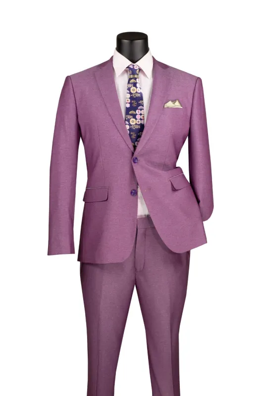 Men's Slim Fit 2 Piece Suit Single Breasted 2 Button Design Light Purple made by Alberto Nardoni