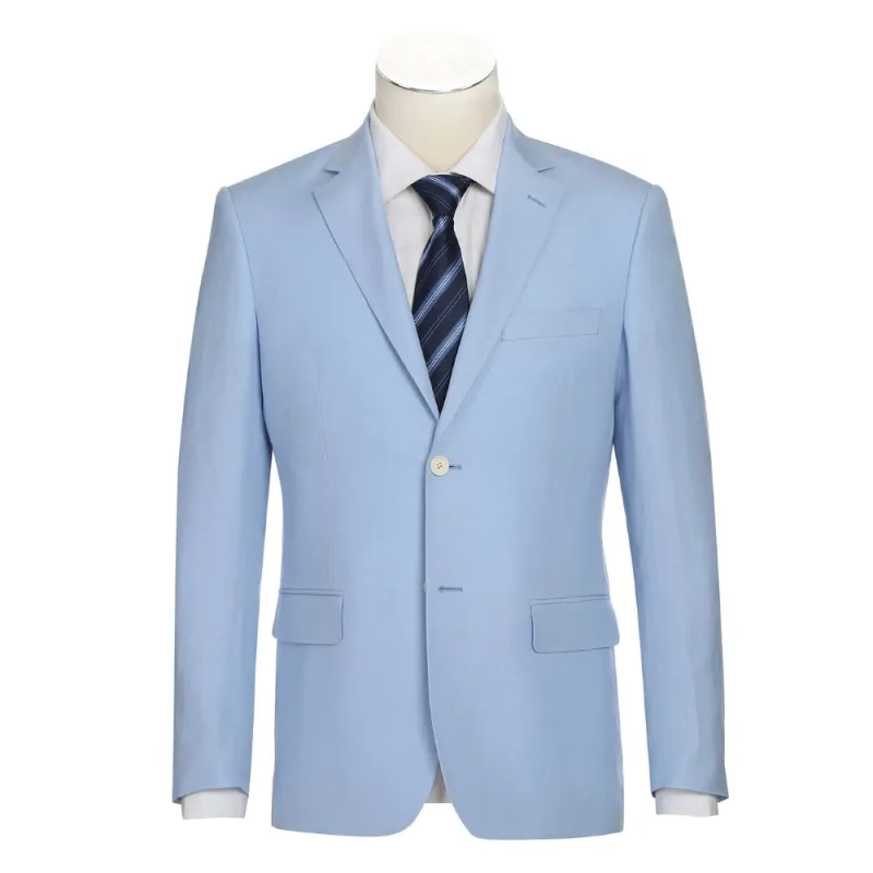 Men's Blue 2-Piece Slim Fit Linen Suit made by Alberto Nardoni