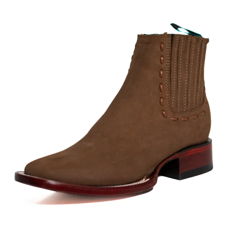 Los Altos Women's Boot Wide Square Toe Nobuck Taupe Leather Sole made by Alberto Nardoni