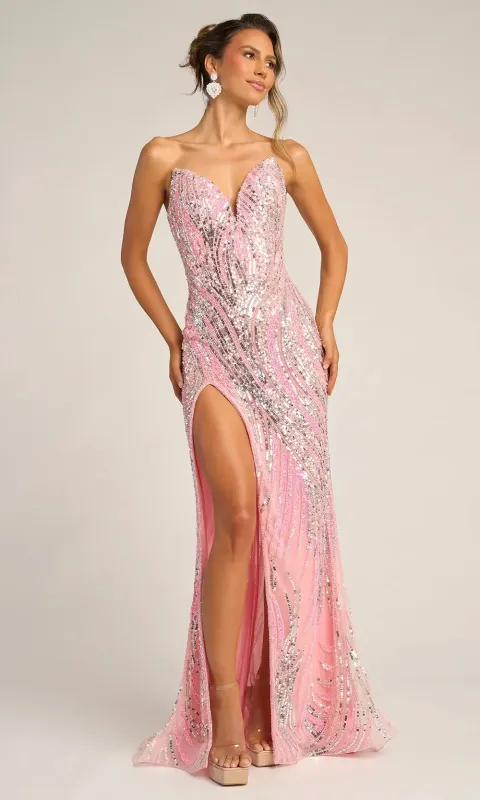 Strapless Evening Gown with Sweetheart Neckline and High Slit by Portia and Scarlett PS26419C made by Alberto Nardoni