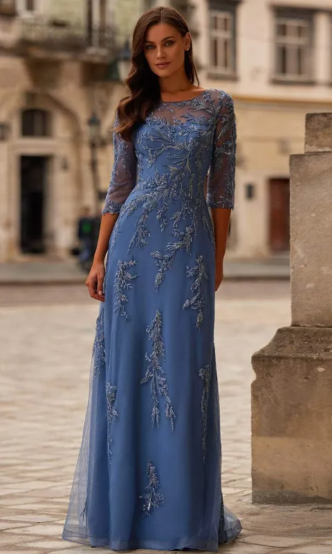 La Femme 32612 Embroidered Bateau Neck Evening Gown made by La Femme