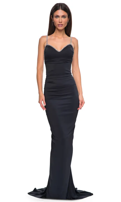 La Femme 32970 Rhinestone Embellished Open Back Prom Gown made by La Femme
