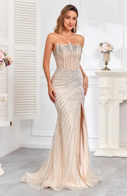 High Couture HC2409 Prom Fitted Long Formal Beaded Corset Evening Gown made by Alberto Nardoni