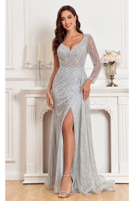 High Couture NR2351 Long Slit Formal Fitted Evening Bedaded Dress made by Alberto Nardoni