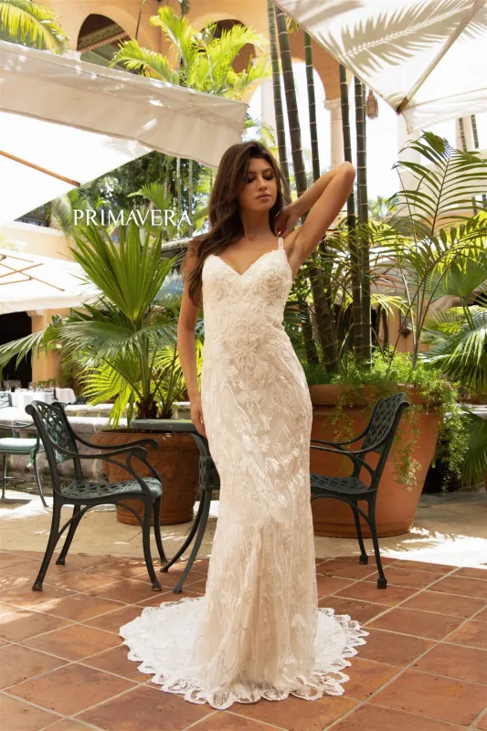 Primavera Couture 11132 - Sequin Beaded Fitted Wedding Dress made by Primavera Couture