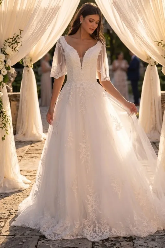 Primavera Couture 11134 - Embroidered Appliqué A-Line Wedding Dress made by Primavera Couture