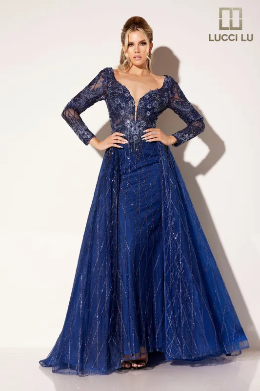 Embroidered Long Sleeve A-line Gown by Lucci Lu C8076 made by Alberto Nardoni