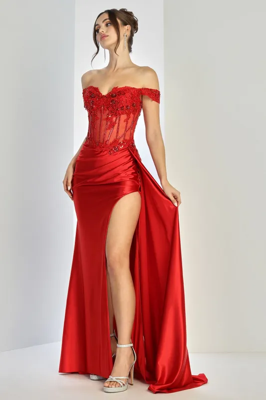 Adora Design 3281 Off Shoulder Beaded Applique Corset Prom Gown made by Alberto Nardoni