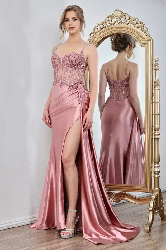 Adora Design 3302 Beaded Corset Spaghetti Strap Slit Prom Gown made by Alberto Nardoni