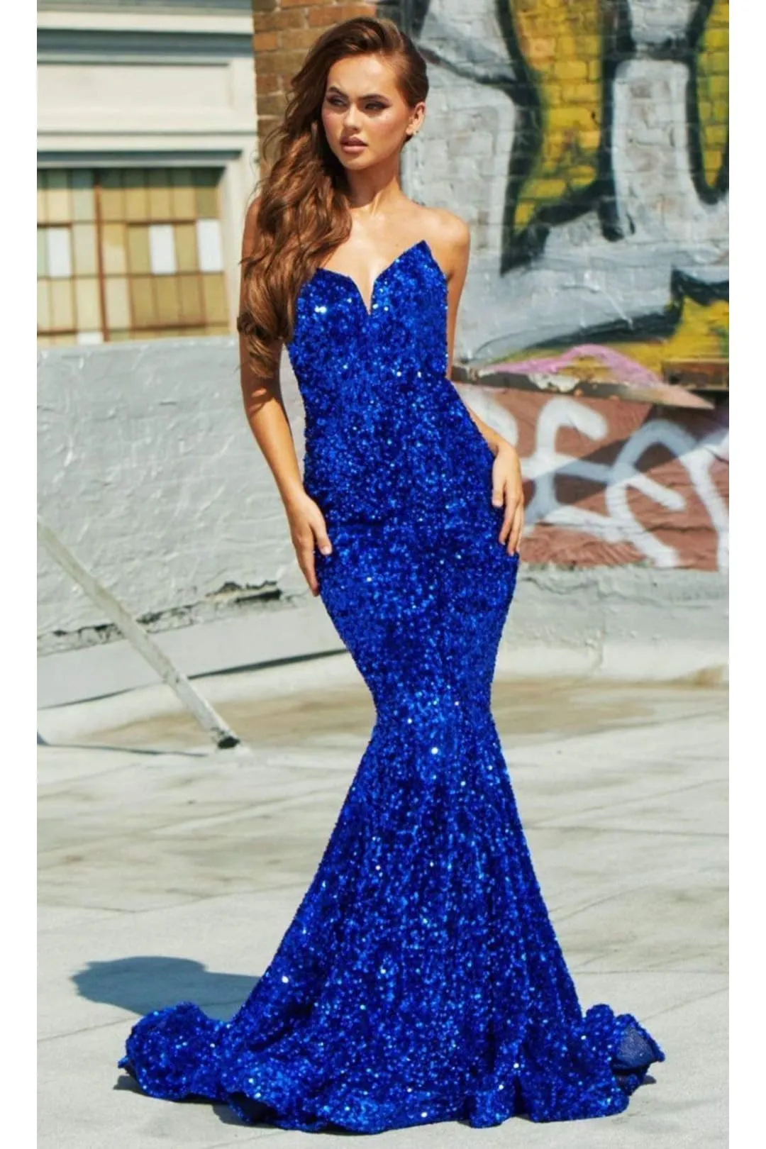 Portia and Scarlett PS21208 -long- Strapless V-Neck Sequin Gown sold by Alberto Nardoni product image thumbnail 5