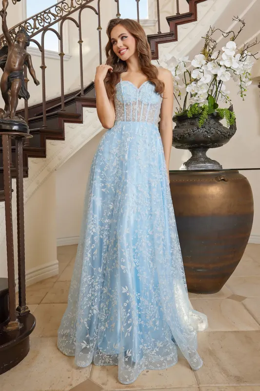 Adora Design 3095 Floral Spaghetti Strap A-Line Long Prom Dress made by Alberto Nardoni