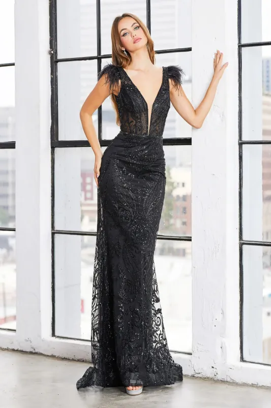 Adora Design 3151 Sleeveless Printed Glitter Long Formal Prom Dress made by Alberto Nardoni