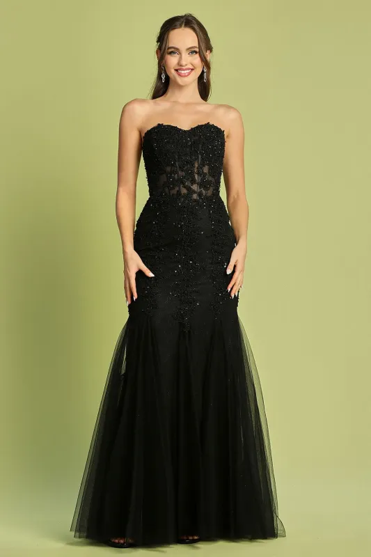 Adora Design 3108 Strapless Mermaid Glitter Lace Applique Prom Dress made by Alberto Nardoni
