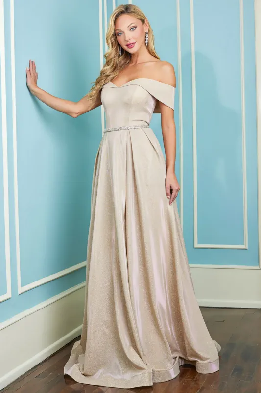 Adora Design 3100 Off Shoulder Metallic A-Line Prom Formal Dress made by Alberto Nardoni