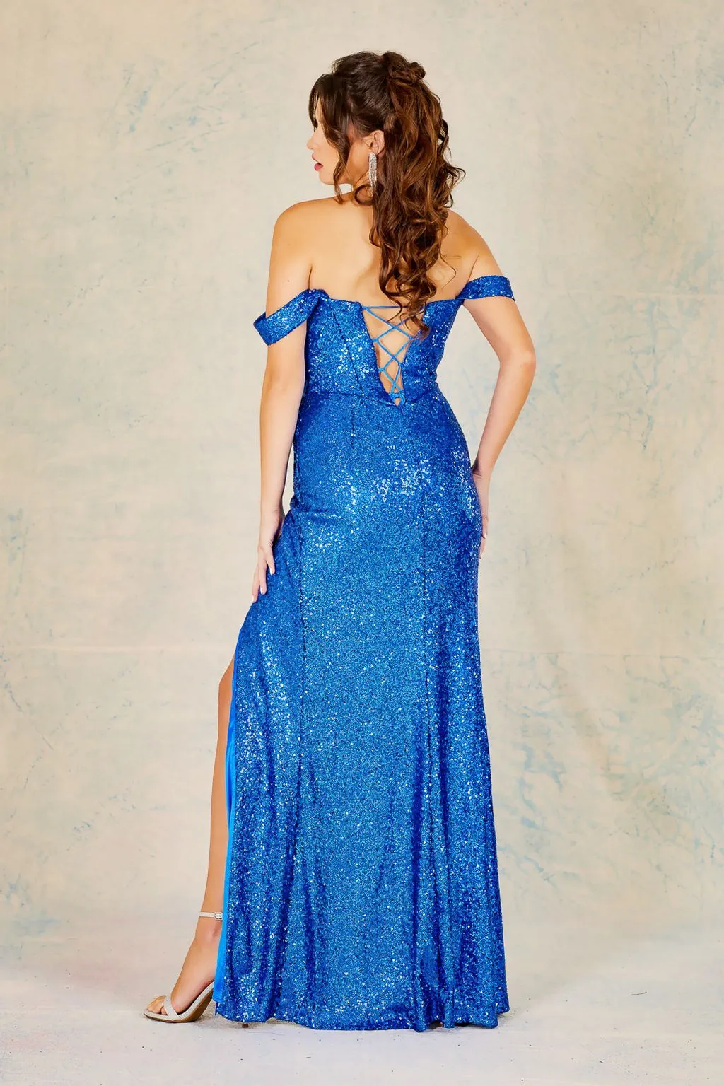 Adora Design 3119 Off-Shoulder Long Fitted Corset Sequin Prom Dress sold by Alberto Nardoni product image thumbnail 3