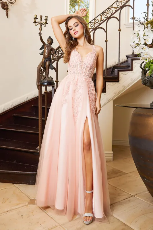 Adora Design 3088 Lace A-Line Long Slit Spaghetti Strap Prom Dress made by Alberto Nardoni