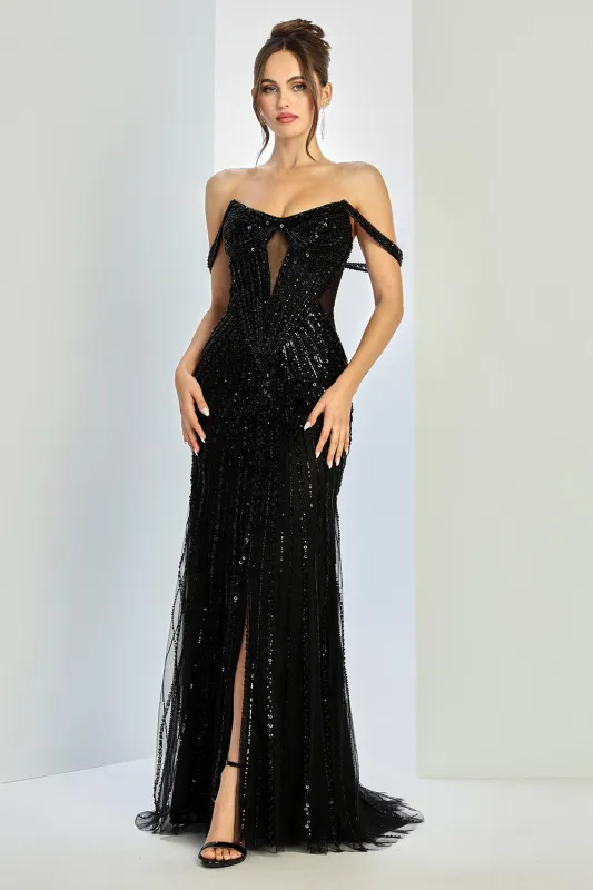 Adora Design 3271 Long Fitted Off Shoulder Sequin Formal Dress made by Alberto Nardoni