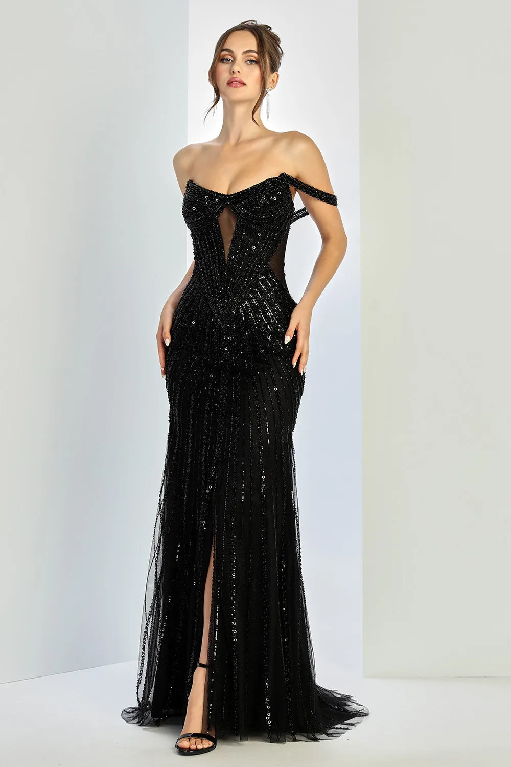Adora Design 3271 Long Fitted Off Shoulder Sequin Formal Dress sold by Alberto Nardoni product image thumbnail 2