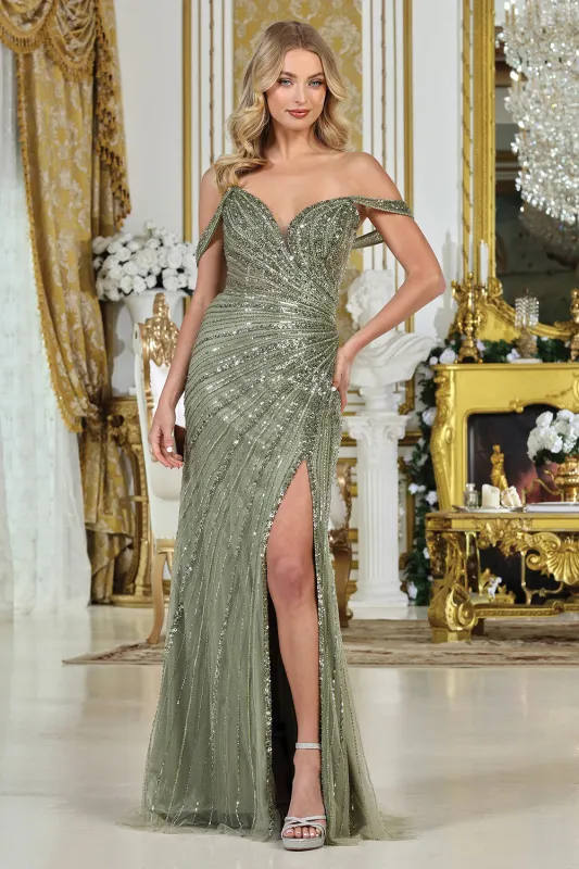 Adora Design 3312 Off-Shoulder Beaded Corset Slit Prom Dress made by Alberto Nardoni