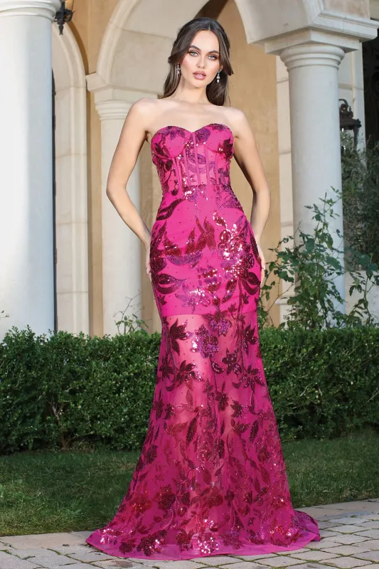Adora Design 3203 Strapless Mermaid Sequin Print Long Prom Dress made by Alberto Nardoni