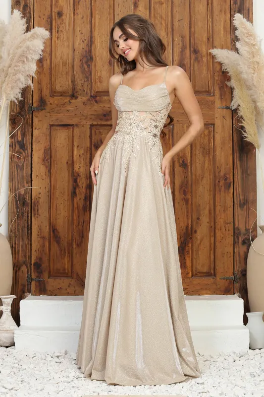 Adora Design 3232 Glitter Satin Spaghetti Strap A-Line Prom Gown made by Alberto Nardoni