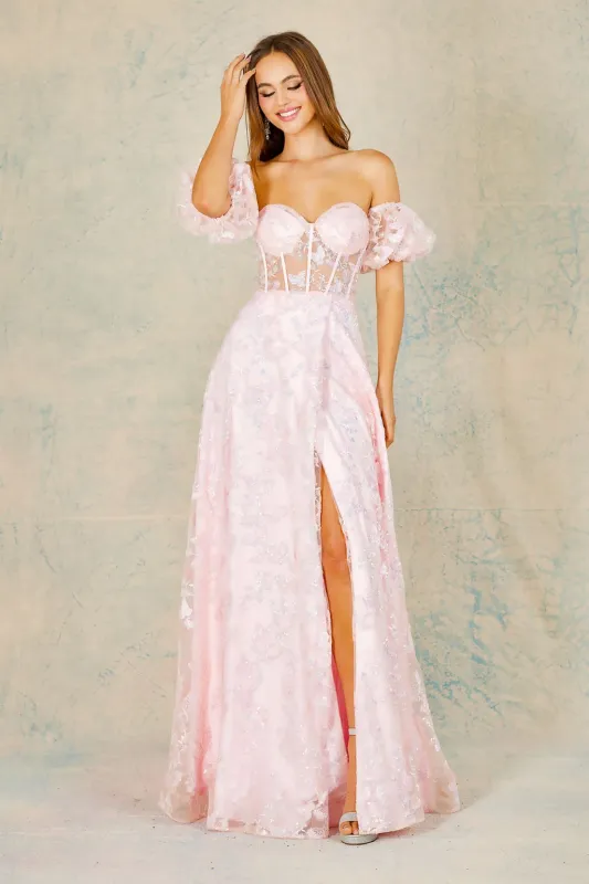 Adora Design 3083 Strapless Glitter Lace Slit Formal Prom Gown made by Alberto Nardoni