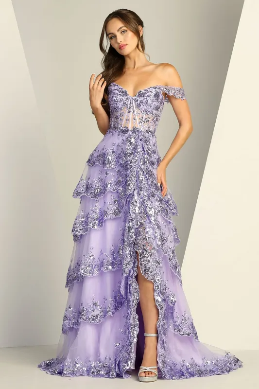 Adora Design 3214 Off Shoulder A-Line Slit Long Formal Gown made by Alberto Nardoni