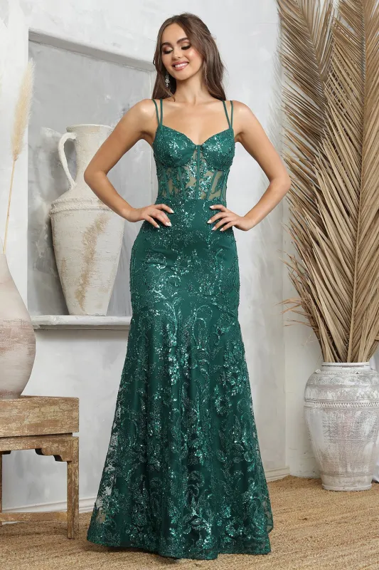 Adora Design 3236 Long Lace Fitted Spaghetti Strap Prom Gown made by Alberto Nardoni