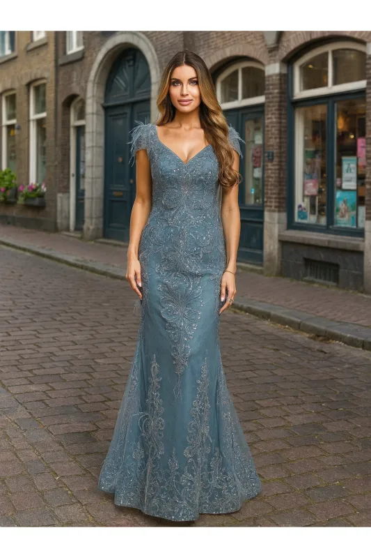 Eva USA 5264 Fitted Long Formal Glitter Evening Dress made by Alberto Nardoni