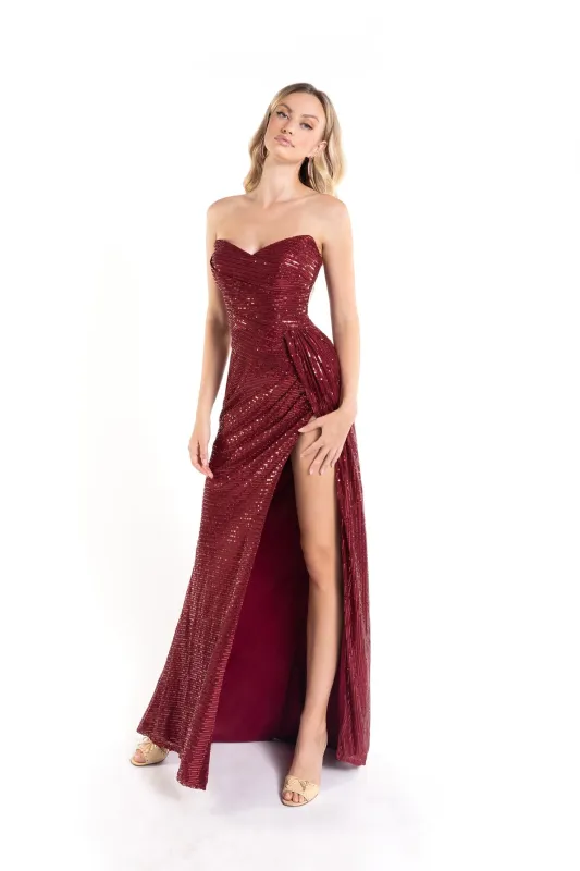 Abby Paris 90160 Sequin Strapless Sweetheart Slit Gown made by Alberto Nardoni