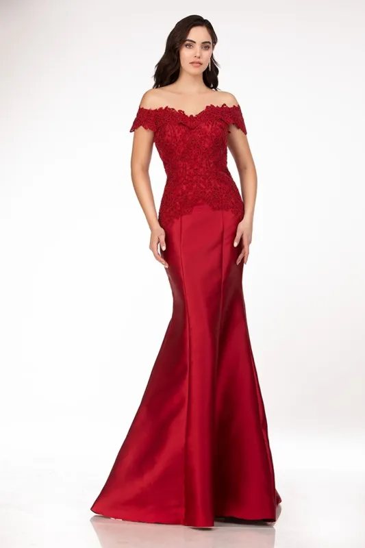 Abby Paris 986003W Off Shoulder Embroidered Mermaid Gown made by Alberto Nardoni