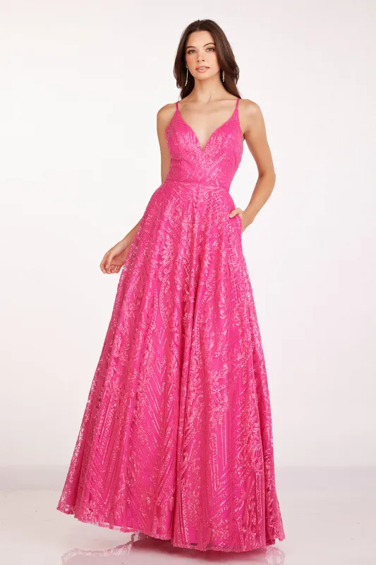 Abby Paris 90243 Sequin Print V-Neck A-Line Evening Gown made by Alberto Nardoni